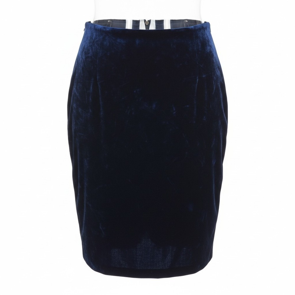 Blue Velvet Pencil Skirt Med/Large Lined Back Vent Holiday Party Cocktail‎ Vtg